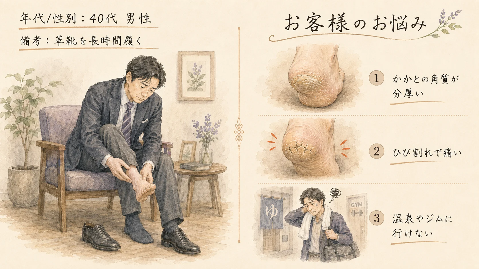 患者様のデータとお悩み｜かかとの角質肥厚とひび割れ